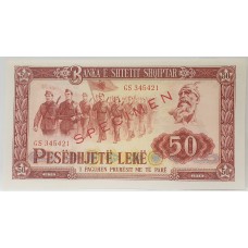 ALBANIA 1964 . FIFTY 50  LEKE BANKNOTE . SPECIMEN